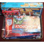 One box of mixed modern release children's boards games to include Monopoly Avengers, Airfix