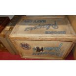 A pine bound storage box advertising Player's Navy Cut cigarettes; together with four various