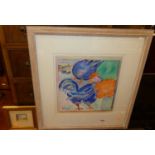 Veni Gligorova-Smith (Macedonian late 20th century) - Blue cockerel, watercolour, signed lower left,