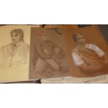 An artists folio and contents consisting largely of late 20th century pastel portrait studies