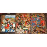 Three trays of mixed vintage Playmobile to include Knights of the Round Table, Police, Plains