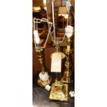 Three various contemporary polished brass table lamps