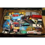 One box of mixed modern issue and vintage diecast to include Matchbox Models of Yesteryear