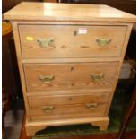 A 19th century pine small chest of three long drawers, width 54.5cmD: 43cmW: 55cmH: 75cm