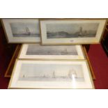 A set of four colour aquatints depicting sailing boats off the coastline, published by Dickens of