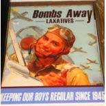 A reproduction printed tin advertising sign "Bombs Away" 70x50cm