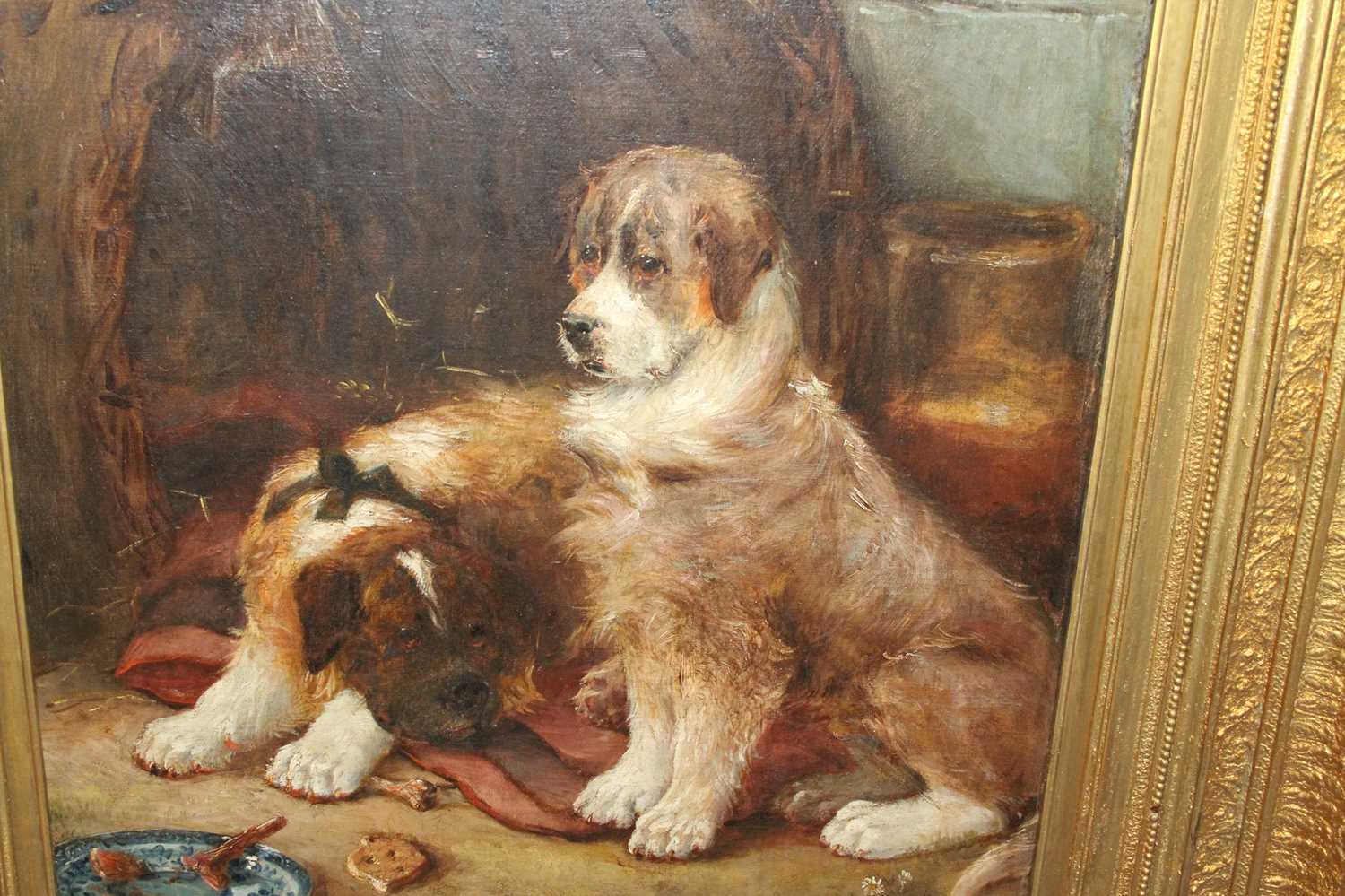 Edwin Frederick Holt (1830-1912) - St Bernards at Feeding Time, oil on canvas, signed and dated - Image 2 of 6