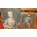 19th century school - Bust portrait of a maiden, pastel, unframed, 64 x 49cm; together with a