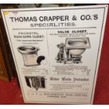 A reproduction printed tin advertising sign for Thomas Crapper & Co's, 70 x 50cm