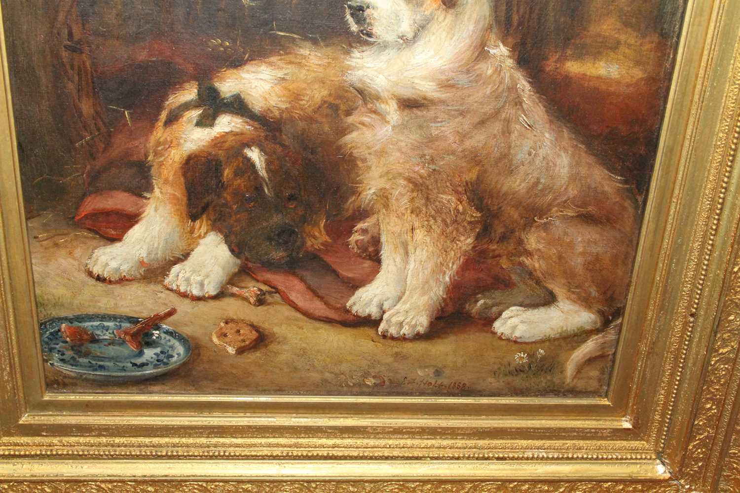 Edwin Frederick Holt (1830-1912) - St Bernards at Feeding Time, oil on canvas, signed and dated - Image 3 of 6