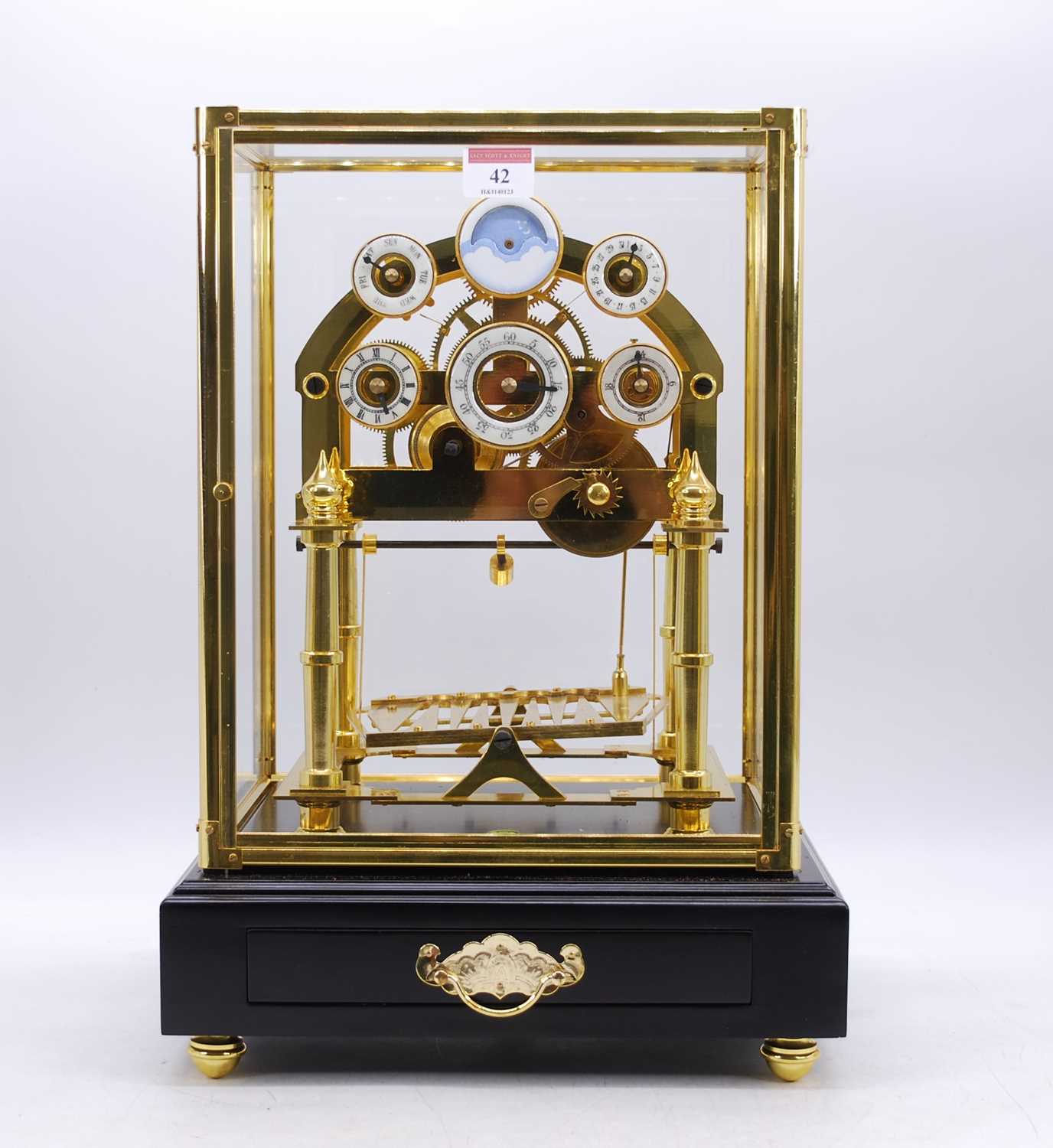 A reproduction brass congreve clock, having six enamel dials and rolling ball movement, housed - Bild 2 aus 2