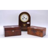 A Victorian Tunbridge inlaid walnut twin compartment tea caddy, w.20cm; together with a Victorian