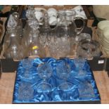 A collection of glassware to include a set of Thomas Webb crystal drinking glasses, decanters etc