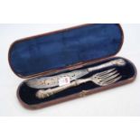 A Victorian silver fish serving set, London 1850, cased, 11.7ozt