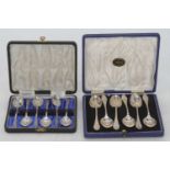 A set of six Edward VII silver teaspoons, Sheffield 1907, together with another set of six silver