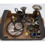 A collection of mixed metalware, to include trumpet vases, salts etc