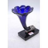 A 19th century cobalt glass cornucopia vase, h.18cm