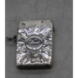 A 19th century silver vesta case, inscribed Ted within a circular cartouche, marks rubbed, 1ozt