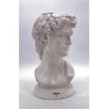 A reproduction plaster bust of Michelangelo's David, h.34cm