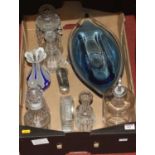 A collection of 19th century and later glassware, to include a cobalt overlaid glass vase, and an