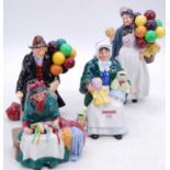 A collection of four Royal Doulton figures, to include The Rag-doll Seller, Silk & Ribbons, Biddy