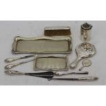 A collection of silver and plated wares, to include button hooks, dressing table items etc