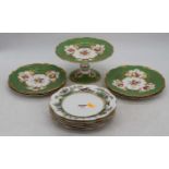 A set of five Dresden porcelain plates, each decorated with birds, w.22cm; together with an apple