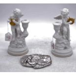 A pair of Gianni Benvenuti figural table candlesticks, h.23cm; together with an Art Nouveau style