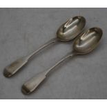 A pair of Victorian silver Fiddle pattern serving spoons, London 1840, 4.8ozt