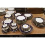 A Spode blue and gilt decorated dinner serviceEleven plates – two are damaged.Nine soup bowls –