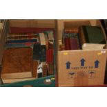 Two boxes of books, to include 19th century and later leather bindings