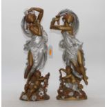 A pair of gilt metal figures of ladies, h.42cm