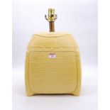 A modern yellow glazed table lamp, in the form of a wicker basket, h.41cm