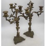 Thomas Abbott - a pair of 19th century Rococo style gilt bronze three-branch table candelabra,