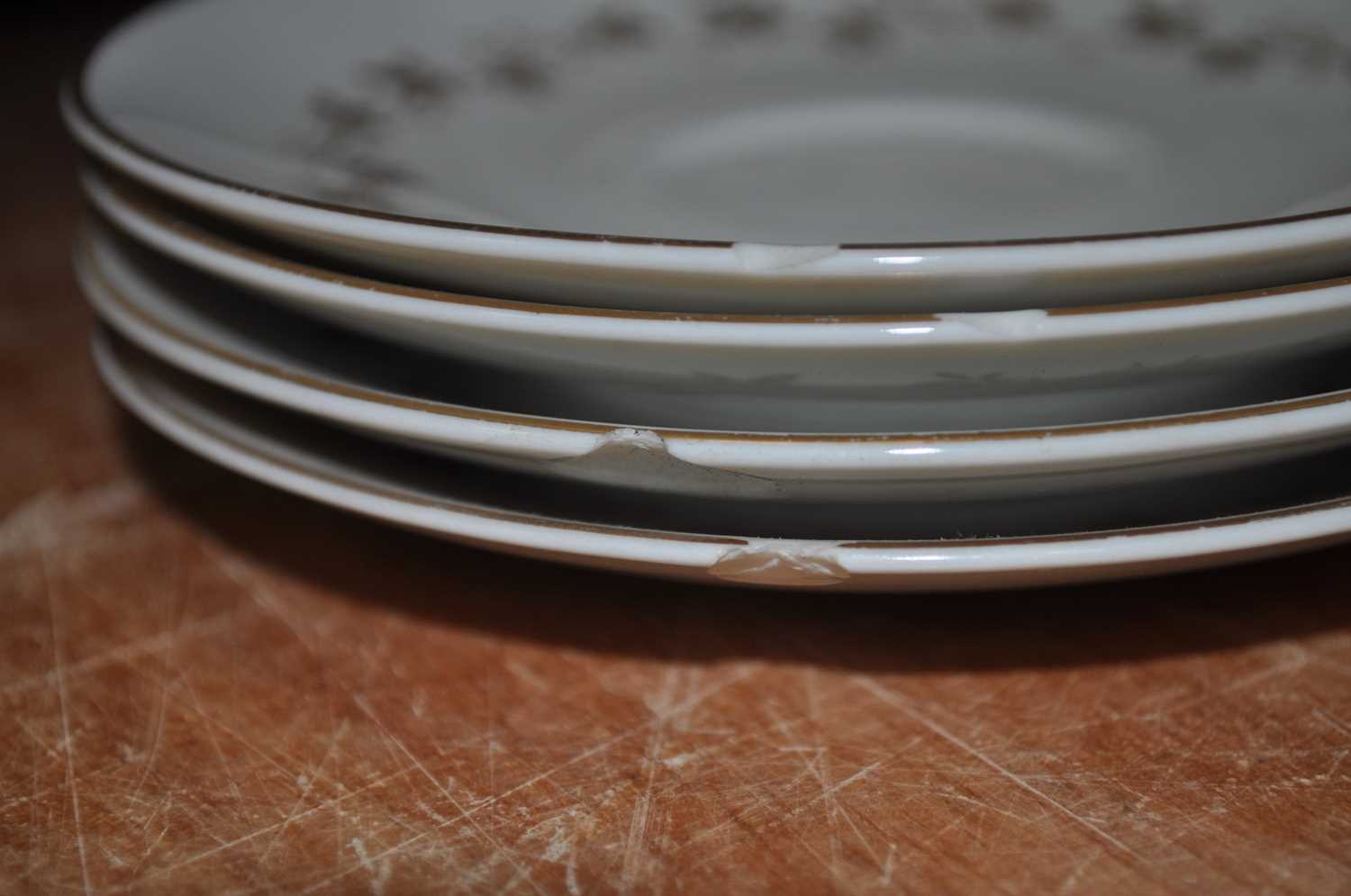 A Royal Doulton Citadel pattern porcelain dinner serviceAll worn used and dirty. One soup plate with - Image 6 of 7