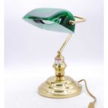 A 20th century brass desk lamp, having green glass shade, h.34cm