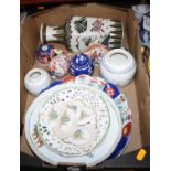 A collection of Eastern ceramics, to include a Japanese imari dish and a square section vase,
