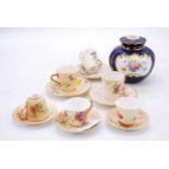 A Royal Crown Derby porcelain pot pourri, h.11cm; together with a set of three Royal Worcester Old