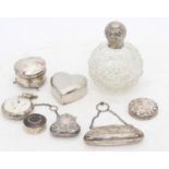 Mixed silverware to include a silver pair cased pocket watch, purses, dressing table jars and a