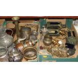 A collection of eastern metal ware, together with silver plate, and other items