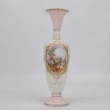 A Victorian glass vase, enamel decorated with bird amongst flowers, height 30cm