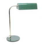 A 20th century green painted brass desk lamp, height 46cm