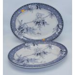 A pair of Victorian blue & white glazed earthenware meat plates, 52x41cm