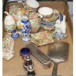 A box of mixed ceramics, to include a Royal Winton part tea set, a Royal Copenhagen figure of