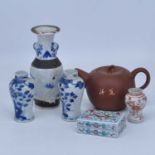 A collection of Chinese ceramics to include a Yixing red ware teapot, a pair of blue & white