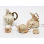 A Royal Worcester Old Ivory cleft jug, h.13cm; together with four Royal Worcester blush ivory