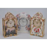 A Bradford Exchange Lamplight Lane Heirloom porcelain mantel clock, height 23cm, together with two