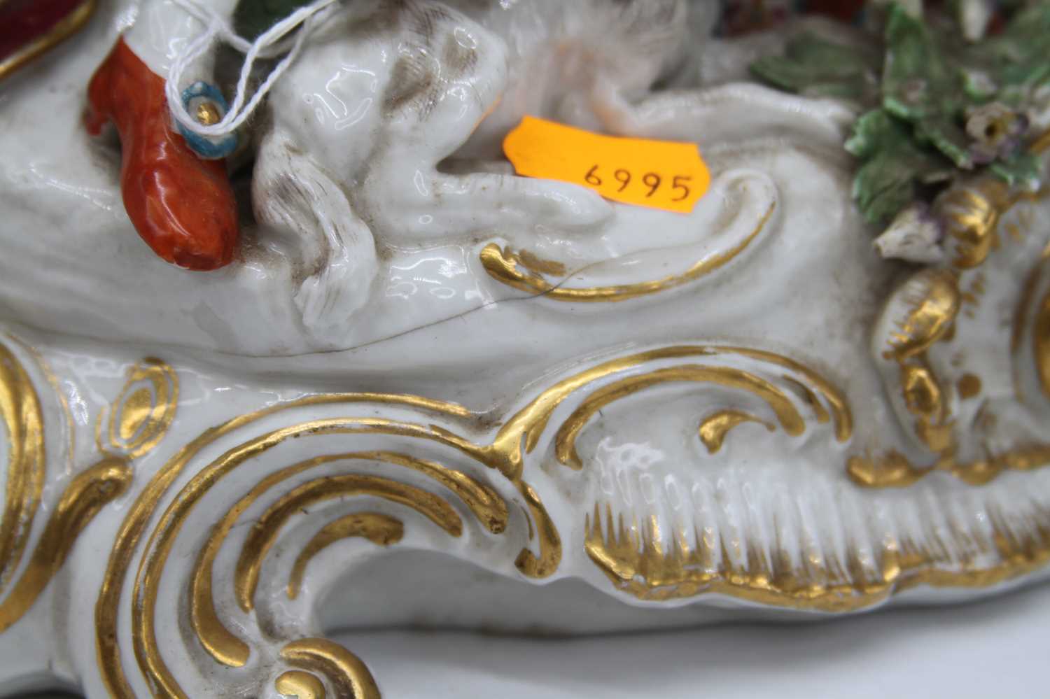 A pair of 19th century hard paste porcelain bocage figure groups, after Chelsea, each depicting a - Image 6 of 10