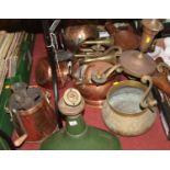 A collection of vintage metal ware to include a Victorian copper range kettle and an industrial