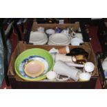 Four boxes containing a collection of mixed glassware, ceramics and treen